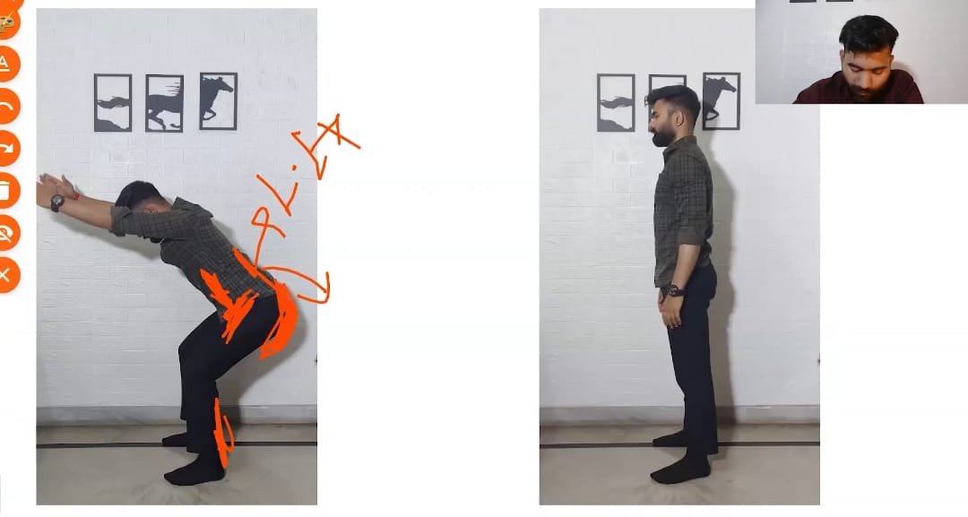 Live demonstration comparing faulty lateral posture against corrected alignment